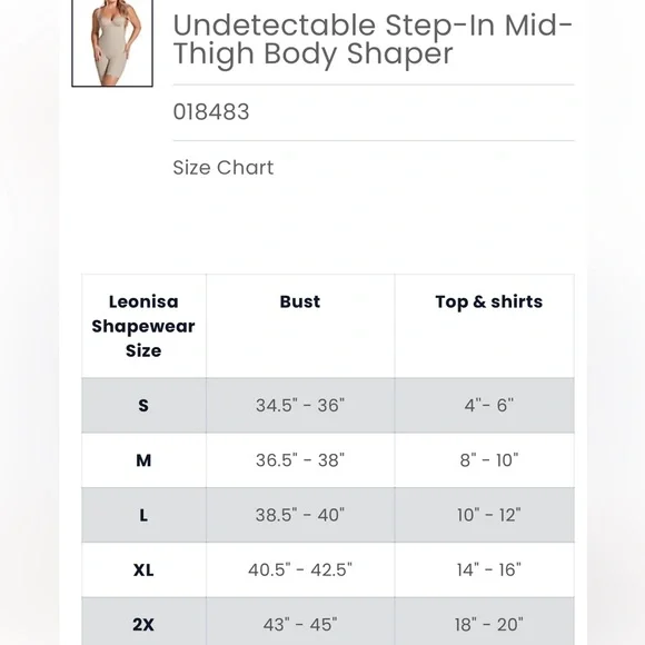 Leonisa Undetectable Edge Mid-Thigh Bodysuit Shaper Sz Large